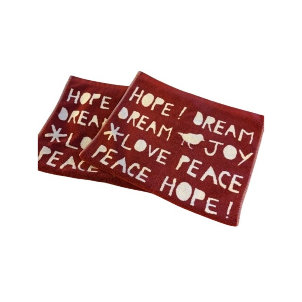Pottery Barn Red Holiday Hand Towels Set of 2 Peace Joy Love Cotton Portugal